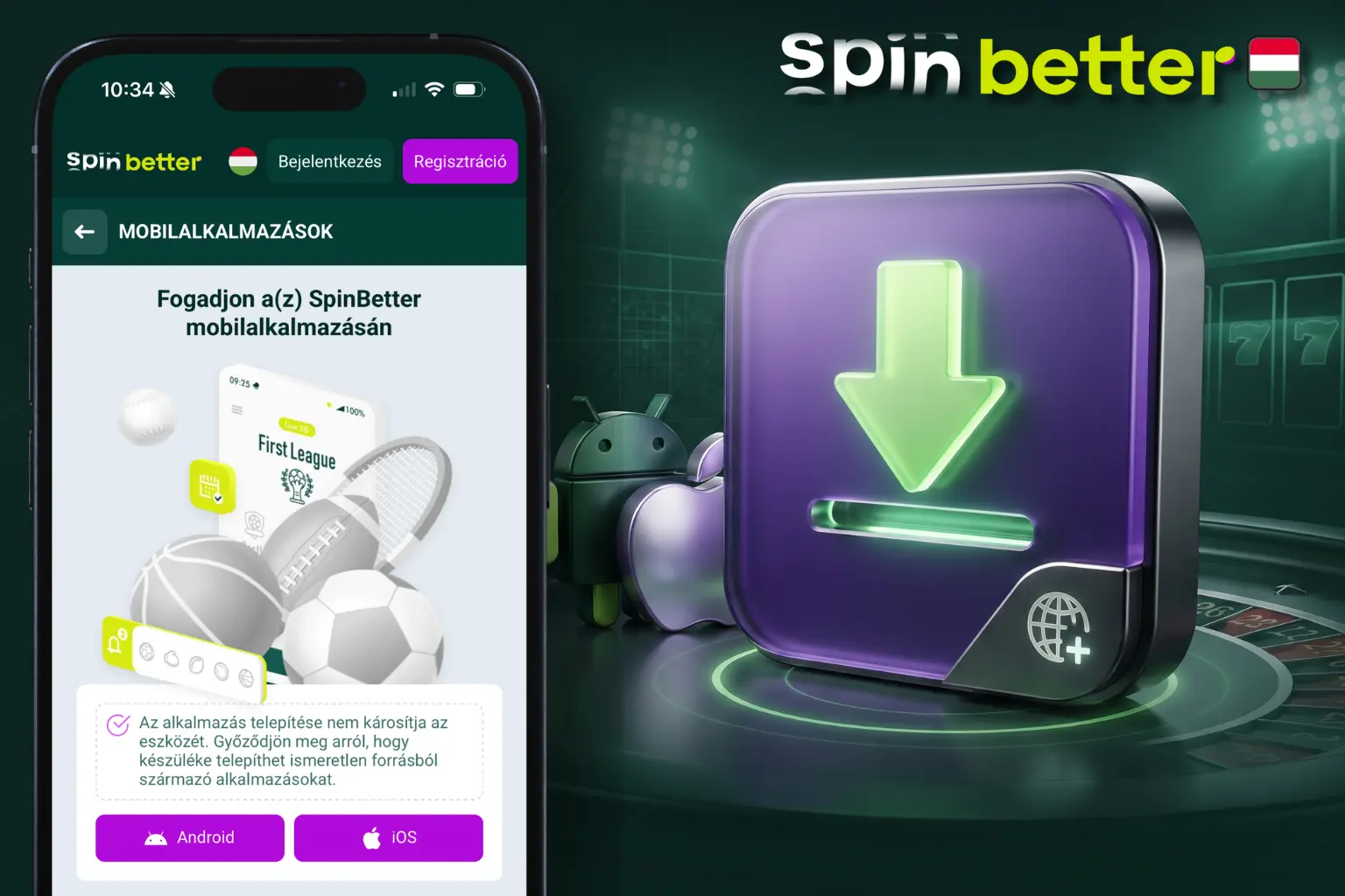 SpinBetter mobilalkalmazás Android és iOS élő sportfogadási funkciókkal